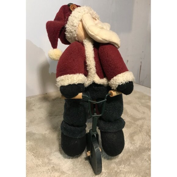 Santa Claus Riding a Bike & Reindeer Plush Toy Wagon 13" Tall 11" Wide - Picture 5 of 10